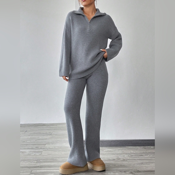 Sweaters - Half Zip Drop Shoulder Sweater & Knit Pants